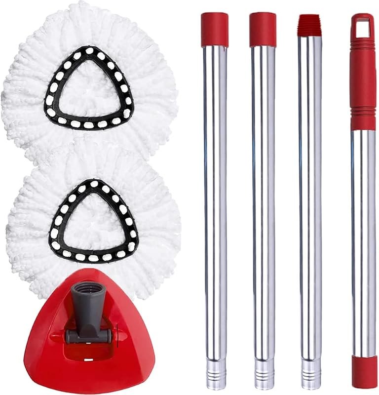 ANREKEYH Spin Mop Head, Base, Handle Replacement for O-Ceda EasyWring Microfiber Spin Mops, 2 Microfiber Mop Refills