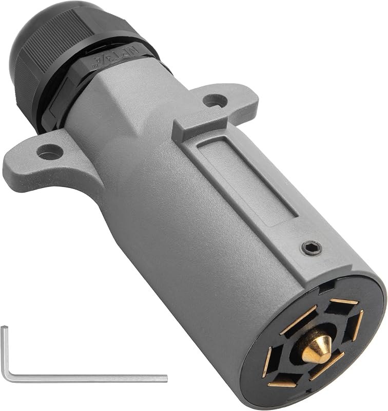Oyviny RV 7 Pin Trailer Plug with IP68 Waterproof Seal, Detachable 7 Way Round RV-Style Trailer Side Connector 7 Point