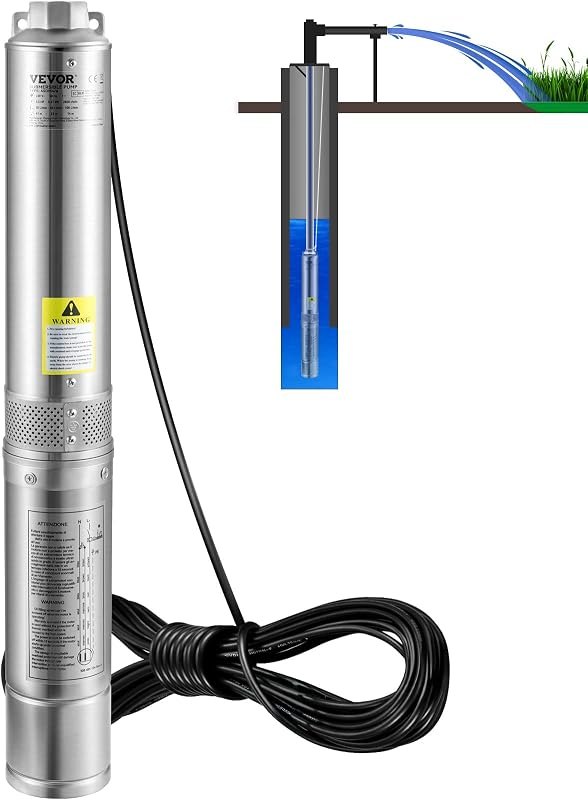 VEVOR Deep Well Submersible Pump 1 HP 230V/60Hz 37 GPM Flow 207 ft Head — Well Water for home for well water kit
