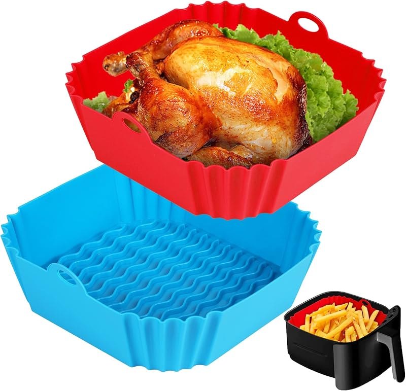 Boribim 2 PCS Square Silicone Air Fryer Liners - 8 Inch Reusable Air Fryer Pot - Air Fryer Accessories - Air Fryer