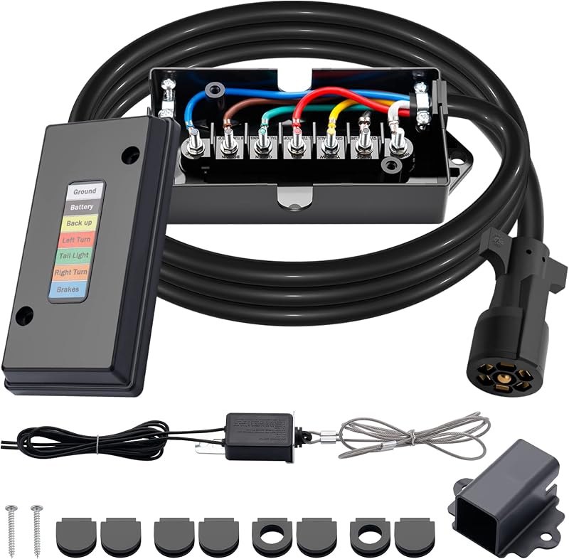 CheeMuii 8FT 7 Way Trailer Wiring Harness Kit & Junction Box 7 Trailer Cord — trailer-wiring-kit-for-home for trailer