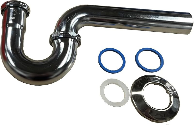 EZ-Fluid 1-1/2" Thick Heavy Duty 17 Gauge Kitchen Sink Chrome Brass P-Trap w/Brass Nuts & 1-1/2" x 1-1/4" Reducing