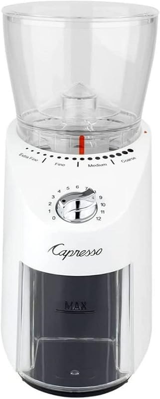 Capresso Infinity Plus Conical Burr Grinder Shiny White — Burr grinders and kettles. kit for burr grinders kettles
