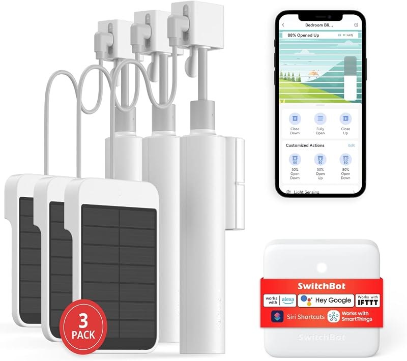 SwitchBot Smart Electric Motorized Blinds Kit - 3Pack with 2.4G WiFi Remote Control, Solar Powered, Compatible with