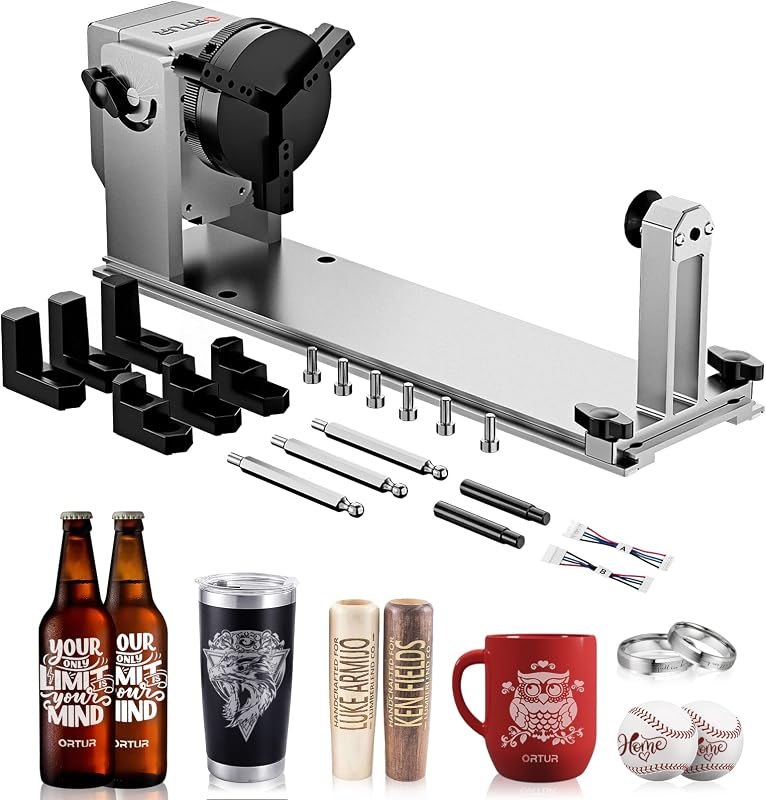 ORTUR YRC1.0, Y-axis Rotary Chuck for Most Laser Engravers, Jaw Chuck Rotary, Y-axis Rotary Roller Engraving Module