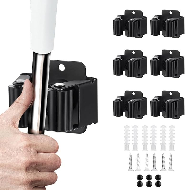 JAMEND CLXP 6PCS Broom and Mop Holder, Heavy Duty Garden Tool Organizer Rack Rake and Shovel Handle, Stainless Steel