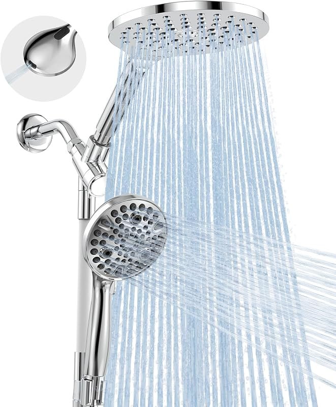 MakeFit Dual Handheld Shower Head Combo, 2-in-1 Rain Shower Heads System 8 Inch Rainfall Shower Head and 10 Modes High