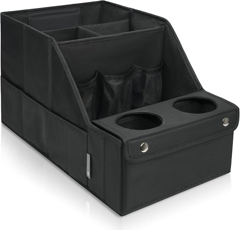 MULISOFT Car Backseat Organizer with 11 Compartments & 2 Cup Holders, Black — console for best car organizer travel