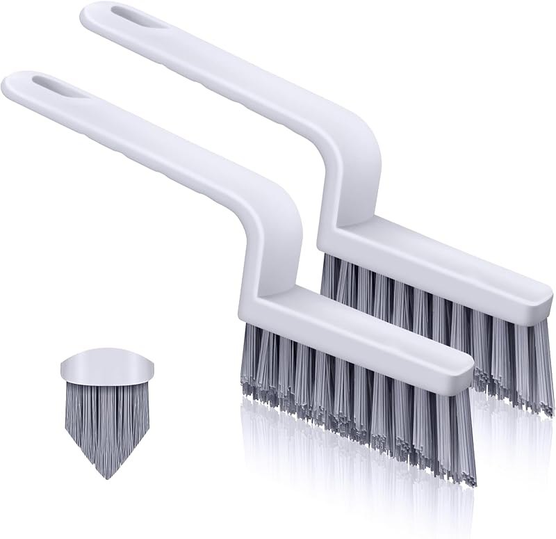 Lumkew Grout Cleaner Brush V Shape, Stiff Grout Cleaning Brushes for Tile Floor, Handheld Grout Scrub Brush Set for