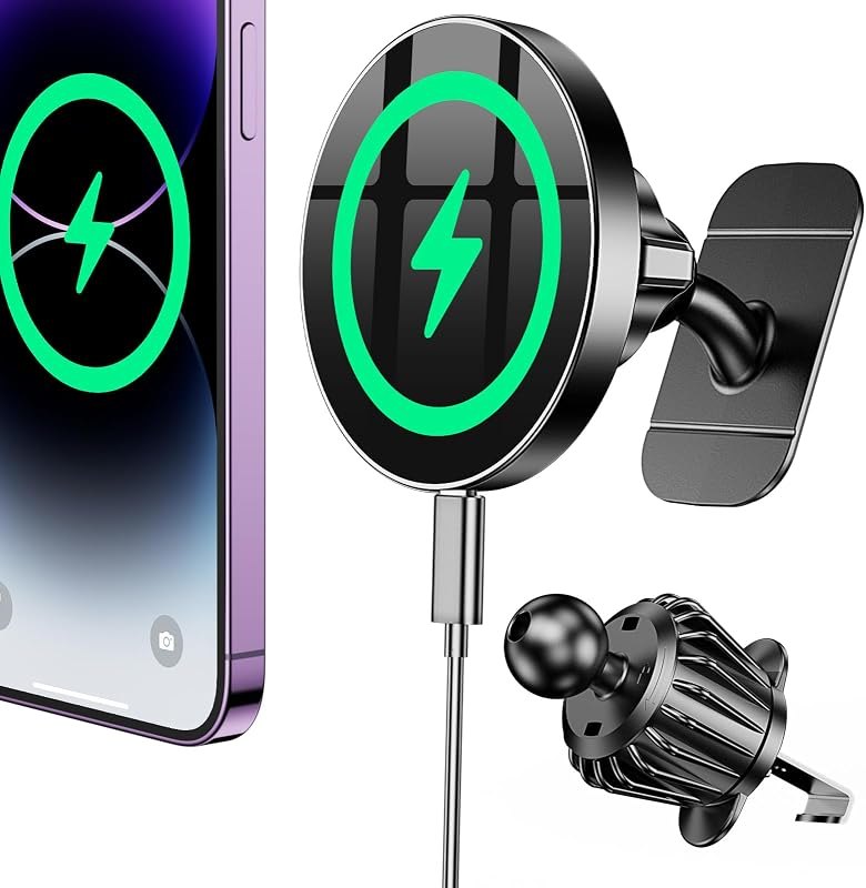 Coolpow Magsafe Car Mount Charger, Magnetic Wireless Car Charger for iPhone | Magsafe Car Charger Magnetic Phone Holders for Your Car Acc...