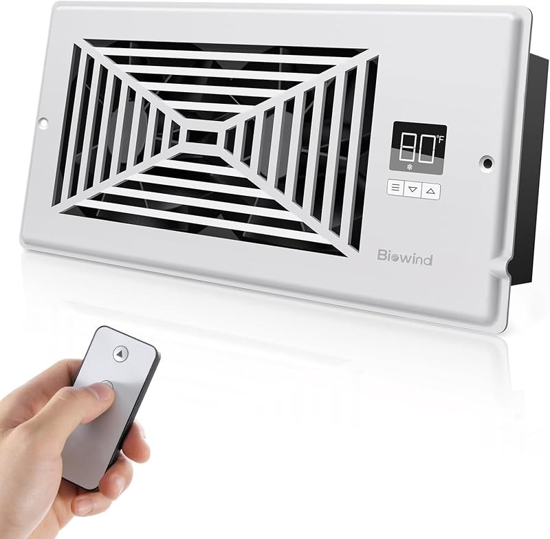 BIOWIND Quiet Smart Register Booster Fan Fits 4" x 10" Vent Opening, White — best register booster fan for register
