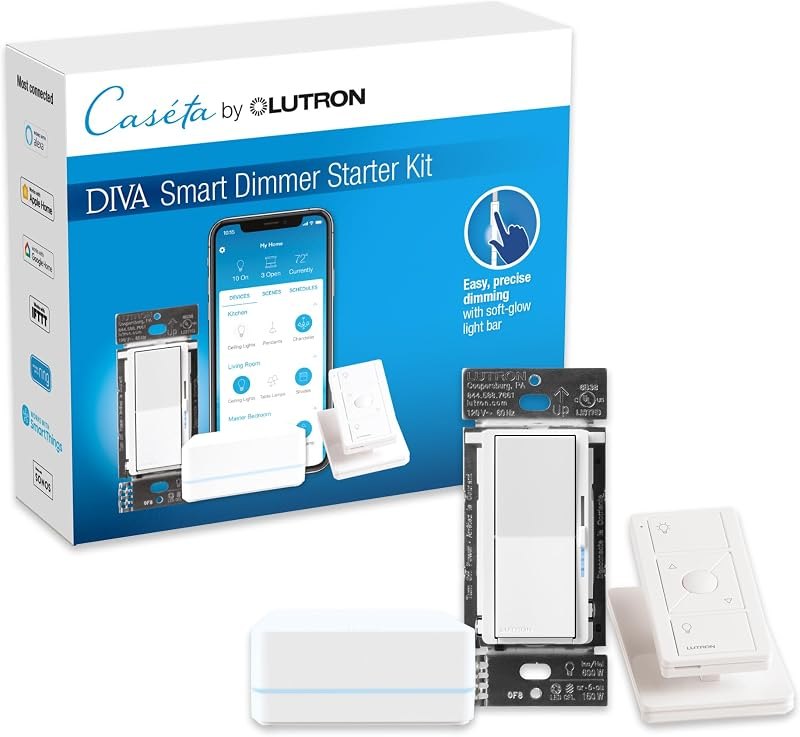 Lutron Caseta Diva Smart Dimmer Starter Kit; Dimmer, Hub, Remote, & More — Home Automation kit for home automation