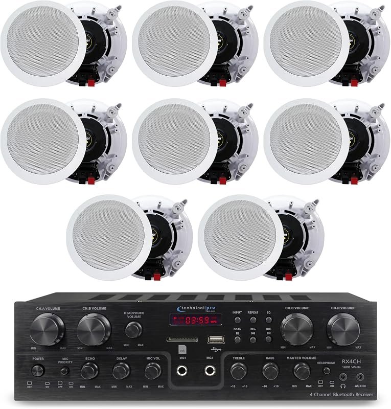 Technical Pro Home Theater System Kit with 1000 W 4 ch Bluetooth Receiver — Audio for home for audio kit