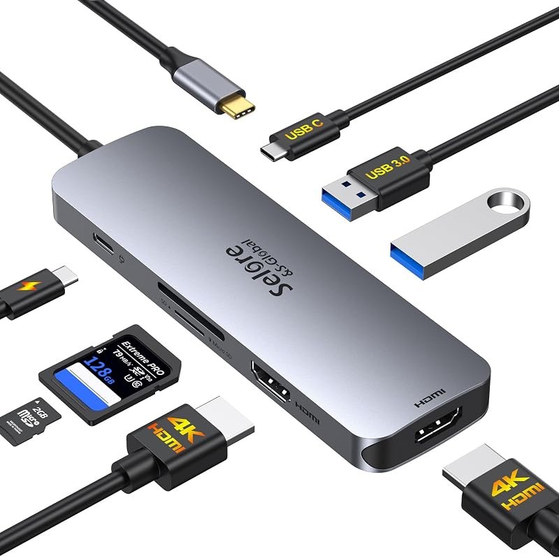 Selore USB C Docking Station Dual Monitor, USB C to Dual HDMI Adapter — 4K HDMI for best USB-C hub