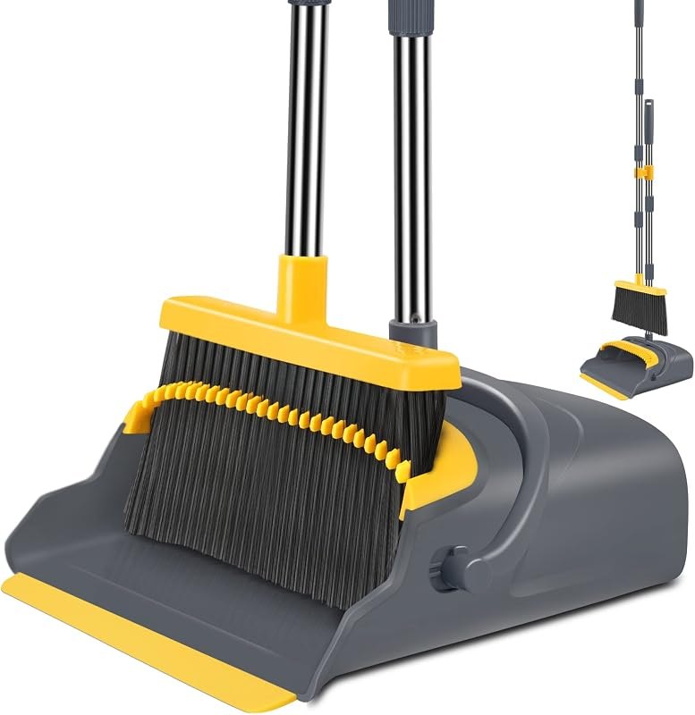 Upgrade Broom and Dustpan Set, Broom with Dustpan Combo Set, Self-Cleaning with Dustpan Teeth, Indoor&Outdoor