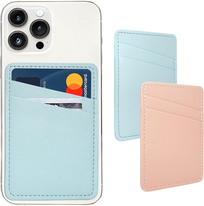Limvory Phone Wallet Stick On, Leather Phone Card Holder, Credit Card Holder for Phone Case - Pink, Blue — wallet case