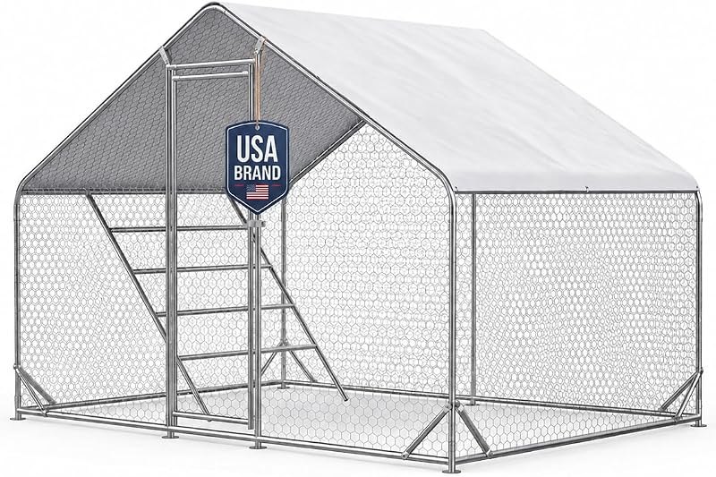 CHIKENCOOP 9.8 x 6.5 x 6.5 ft Metal Chicken Coop, Chicken Run with Cover