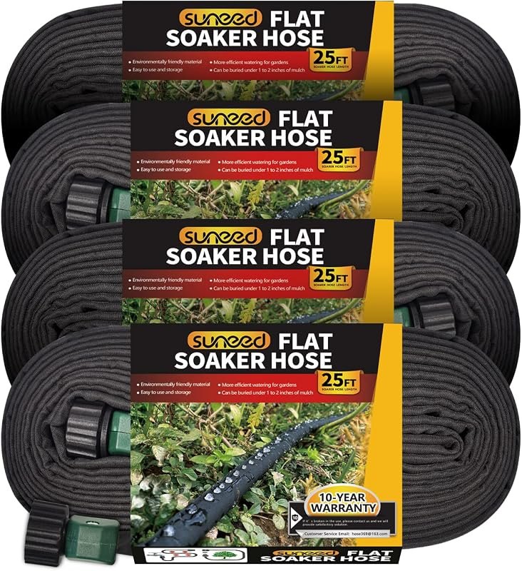 4-Pack Flat Soaker Hose 25FT for Garden Beds Linkable
