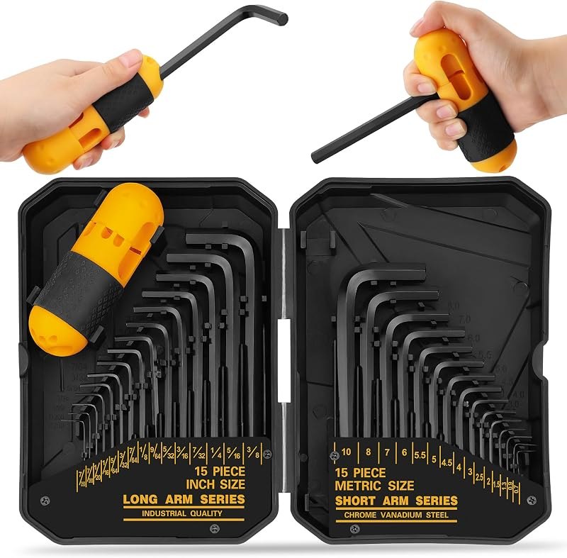 ELEAD 31-Piece Hex Key Set - Allen Wrench Set, SAE and Metric Allen Keys MM(0.7mm-10mm) SAE(0.028"-3/8) Heat-Treated