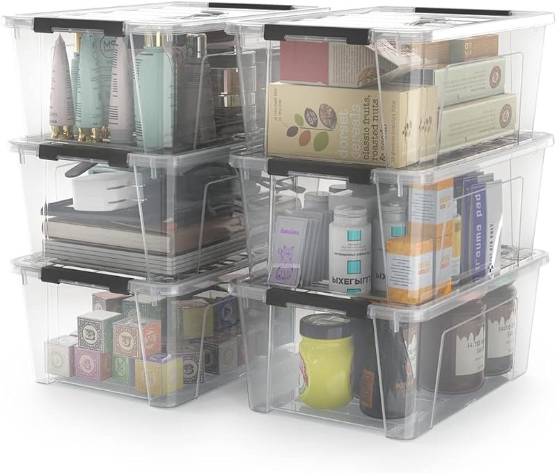 WYT Clear Storage Latch Bins, 6-Pack Storage Organizer Box with Handle and Lids, 5-Litre — clear storage bins with