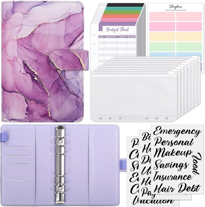 SKYDUE Budget Binder, Money Saving Binder with Zipper Envelopes, Cash Envelopes and Expense Budget Sheets for