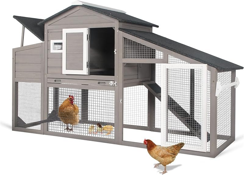 Ketive Large Wooden Chicken Coop with Run and Wheels, Grey