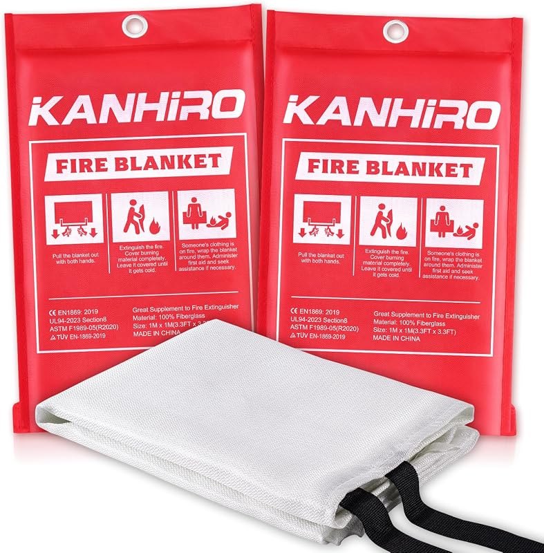 KANHIRO Fire Blanket Emergency for Home Kitchen - Fiberglass Fire Suppression Blanket Great for School, Fireplace