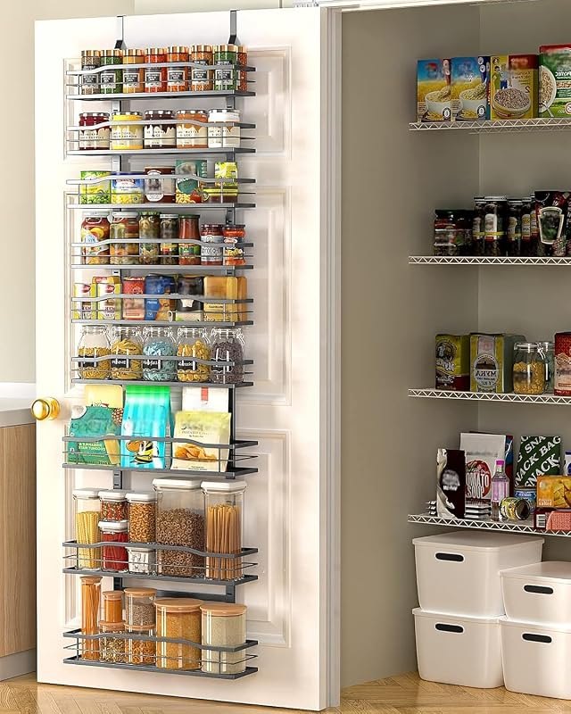 Moforoco 9-Tier Over The Door Pantry Organizer, Pantry Organization and Storage, Black Hanging Basket Wall Spice Rack