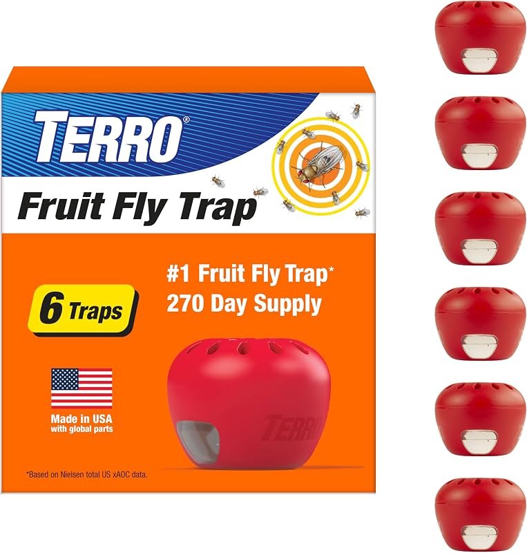 TERRO Fruit Fly Trap, 6-Pack Indoor Fly Traps with 270 Days Lure Supply — fruit fly trap pack for fruit fly trap