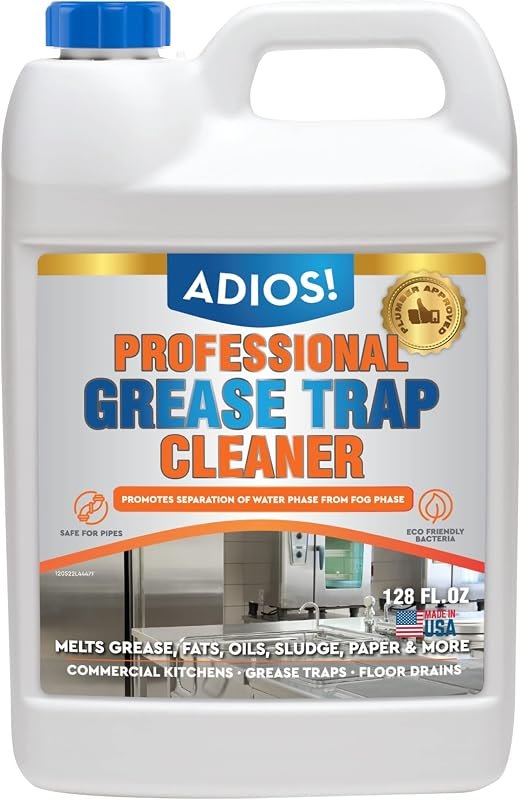 Adios! Professional Grease Trap Cleaner, Lye Free Enzyme Formula (1 Gallon) — enzyme drain cleaner heavy duty for