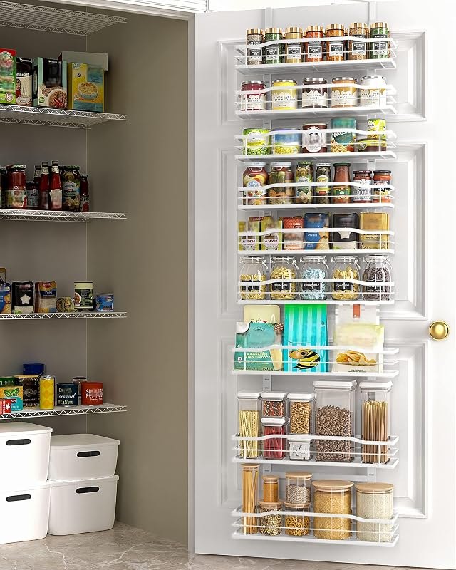 Moforoco White 9-Tier Over The Door Pantry Organizer, Pantry Organization And Storage, Metal Hanging Spice Rack
