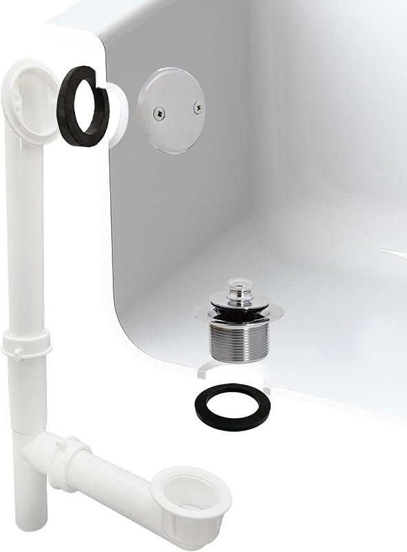 Westbrass A594244CP White Tubular Bath Waste & Overflow Assembly with Twist & Close Drain Plug and Two-Hole Faceplate
