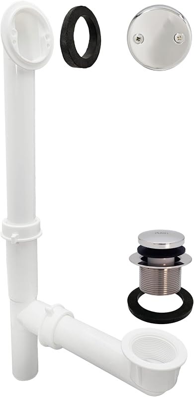 Westbrass A593244CP 14" x 1-1/2" White Tubular Bathtub Waste & Overflow Assembly with Tip-Toe Drain Plug and 2-Hole