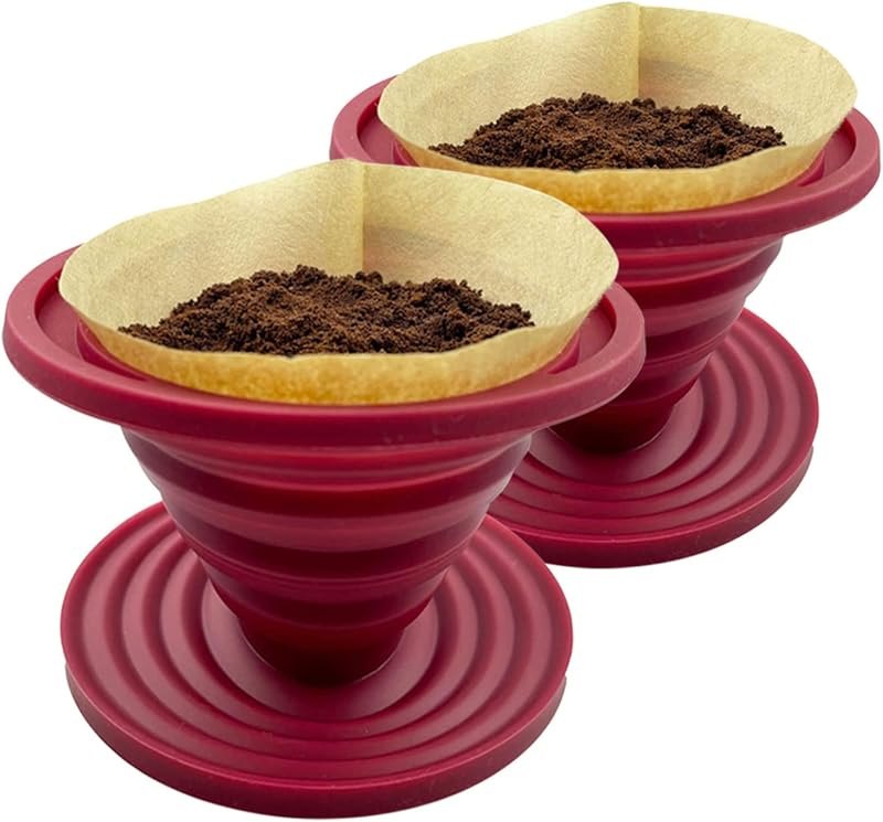 Attsky Collapsible Pour Over Coffee Dripper for Camping, 2-Pack, Red — pour over for best home coffee maker travel