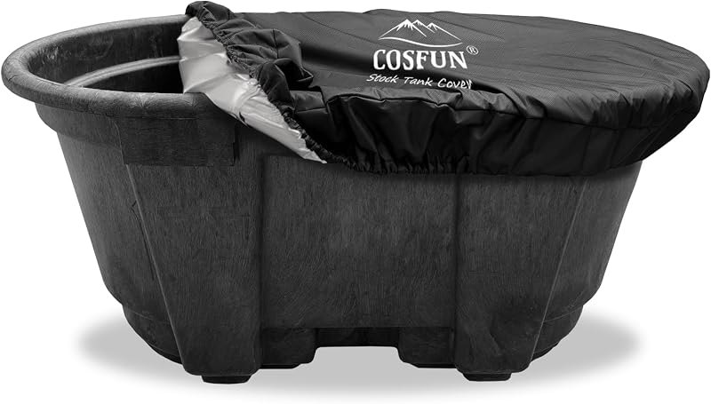 COSFUN 100 Gallon Oval Stock Tank Cover,Waterproof Dust Proof Anti-UV Ice Bath Cover,Keep Water Trough Clean(Elastic