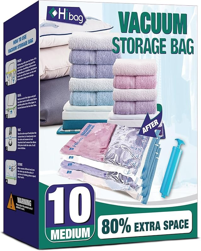 Vacuum Storage Bags, 10 Medium Space Saver Vacuum Seal Bags, Space Bags, Vacuum Sealer Bags for Clothes with Travel