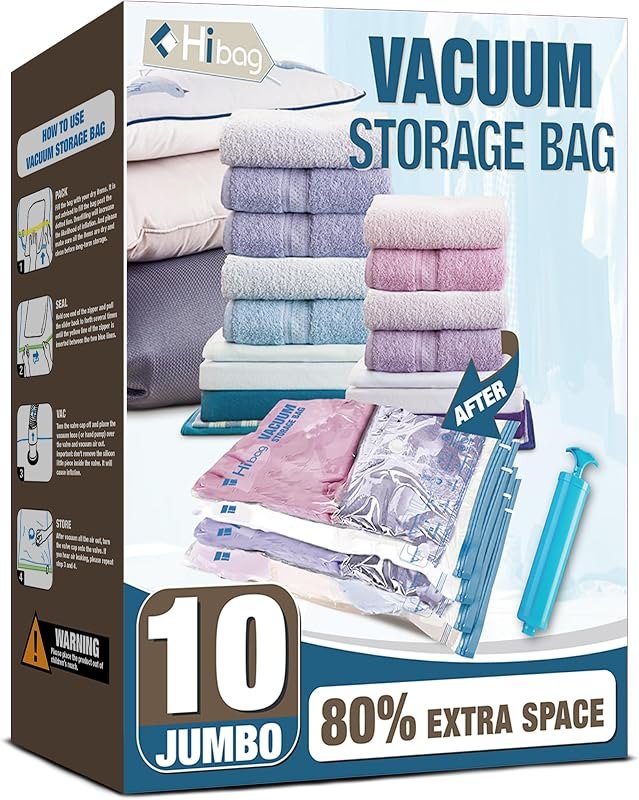 10 Jumbo Vacuum Storage Bags for Bedding, Vacuum Seal Bags for Clothing