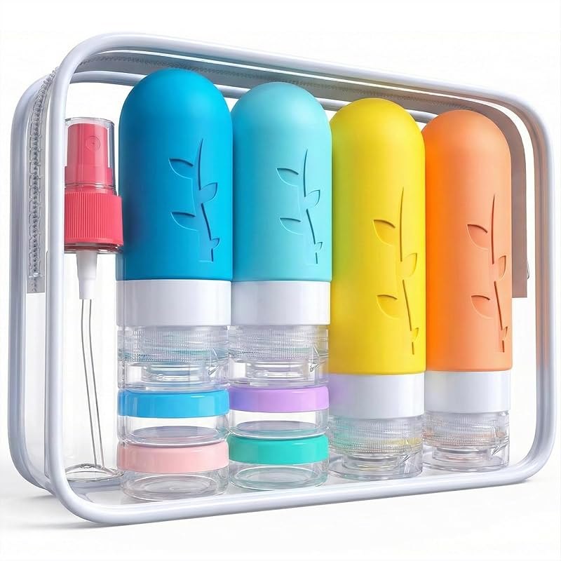 DEPOZA Travel Bottles Kit (16 Pack) - TSA Approved, Leak Proof Silicone Squeezable Containers for Toiletries. Complete