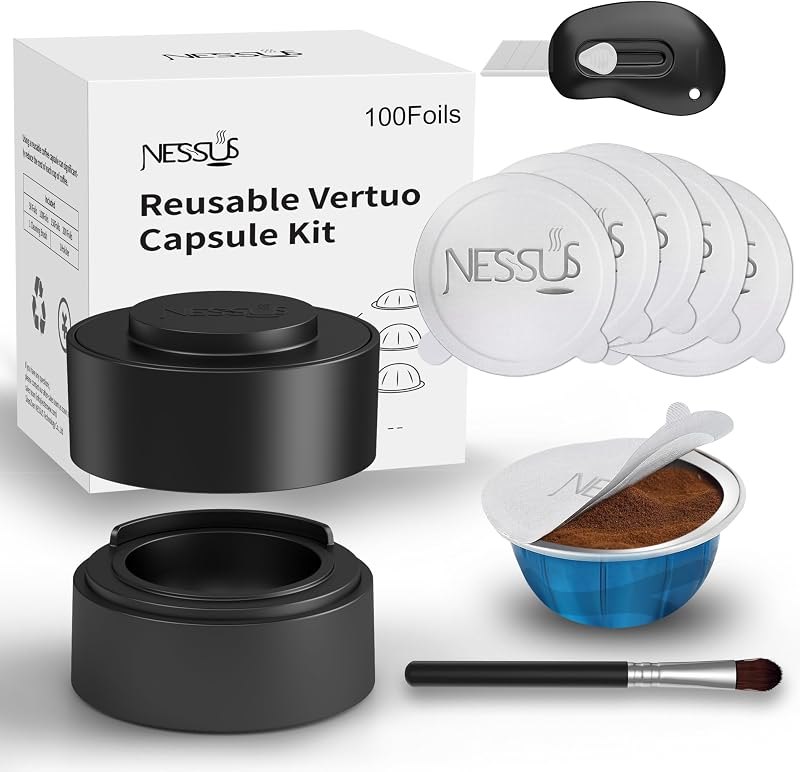 Nessus Reusable Pod Kit for Nespresso Pods Vertuo, Reuse Old Coffee Pods for Nespresso Vertuo: 100 Pcs Aluminum Foil