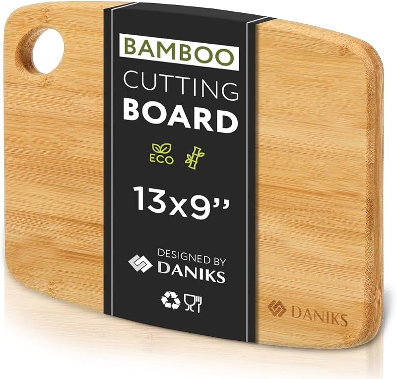 Daniks Bamboo Cutting Board 13 x 9 in (Large), Extra‑Thick Heavy‑Duty, with Hanging Hole, Pre‑Oiled, Eco‑Friendly —