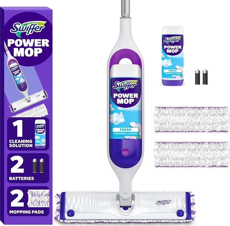 Swiffer PowerMop Mopping Kit for Floor Cleaning, Set Includes 1 Power Mop, 2 Replacement Pads, 1 Liquid Solution