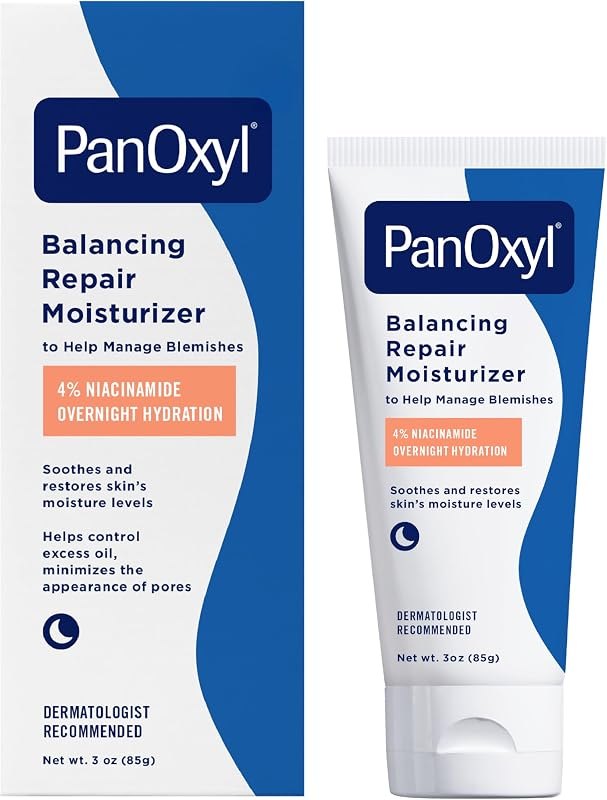 PanOxyl PM Balancing Repair Moisturizer with Niacinamide, Ceramides and Cica, Hydrating Face Moisturizer, Acne Prone