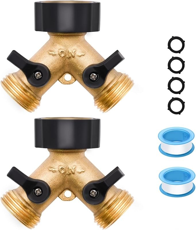 2 Pack Hose Splitter, 2 Way Heavy Duty Brass Garden Hose Splitter, for 3/4" Hose Connector, Brass Garden Hose Manifold