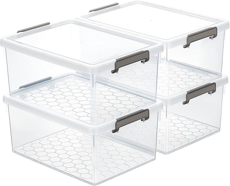 Citylife 33 Qt Ultra-Thick Plastic Clear Storage Bins with Lids, 4-Pack — clear storage bins with lids replace for