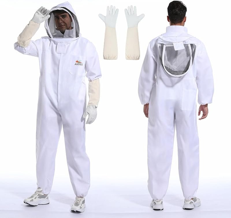 ANDES Sting Proof Bee Suit with Gloves & Fencing Veil, L(Fits 5'7"-5'11") — bee suit with veil kit for bee suit with