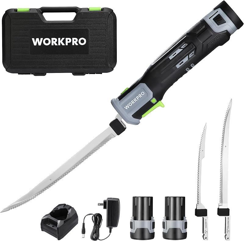 WORKPRO 12V Cordless Electric Fillet Knife, 8" & 10" Sharp Blades — electric filet knife for filet knife under 30 budget