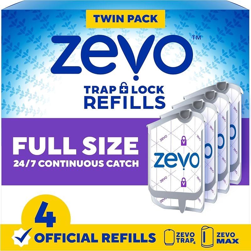 Zevo Flying Insect Trap Refill Cartridges for Fruit Flies & Gnats, 4 Count — fruit fly trap replacement for fruit fly