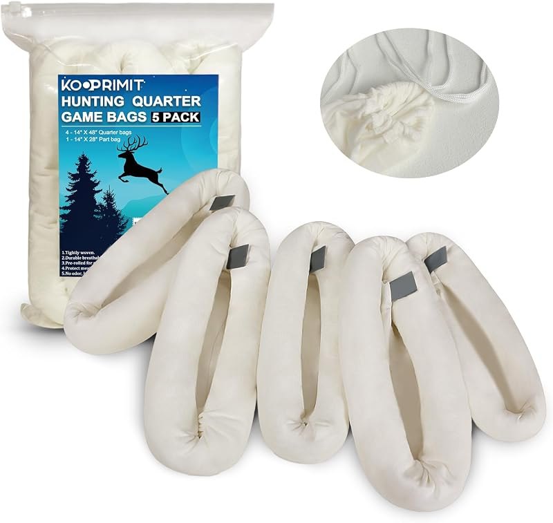 Game Bags Elk, 5-Packs Rolled Game Bags Deer, Reusable & Breathable Big Hunting Meat Bag with Reflective Tags for Elk