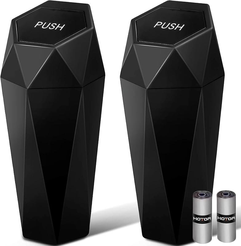 HOTOR Car Trash Can with Lid, Leakproof, Black, 2 Pack — trash for best car organizer