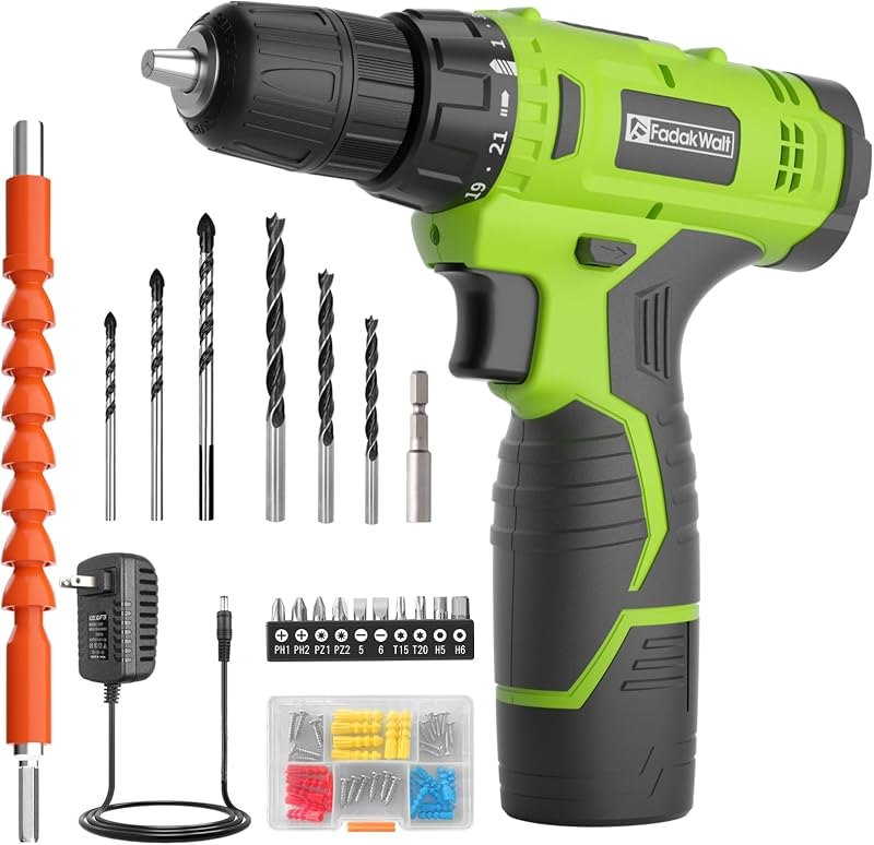 FADAKWALT Cordless Drill Set,12V Power Drill Set with Battery and Charger, Electric Driver/Drill Bits, 3/8'' Keyless